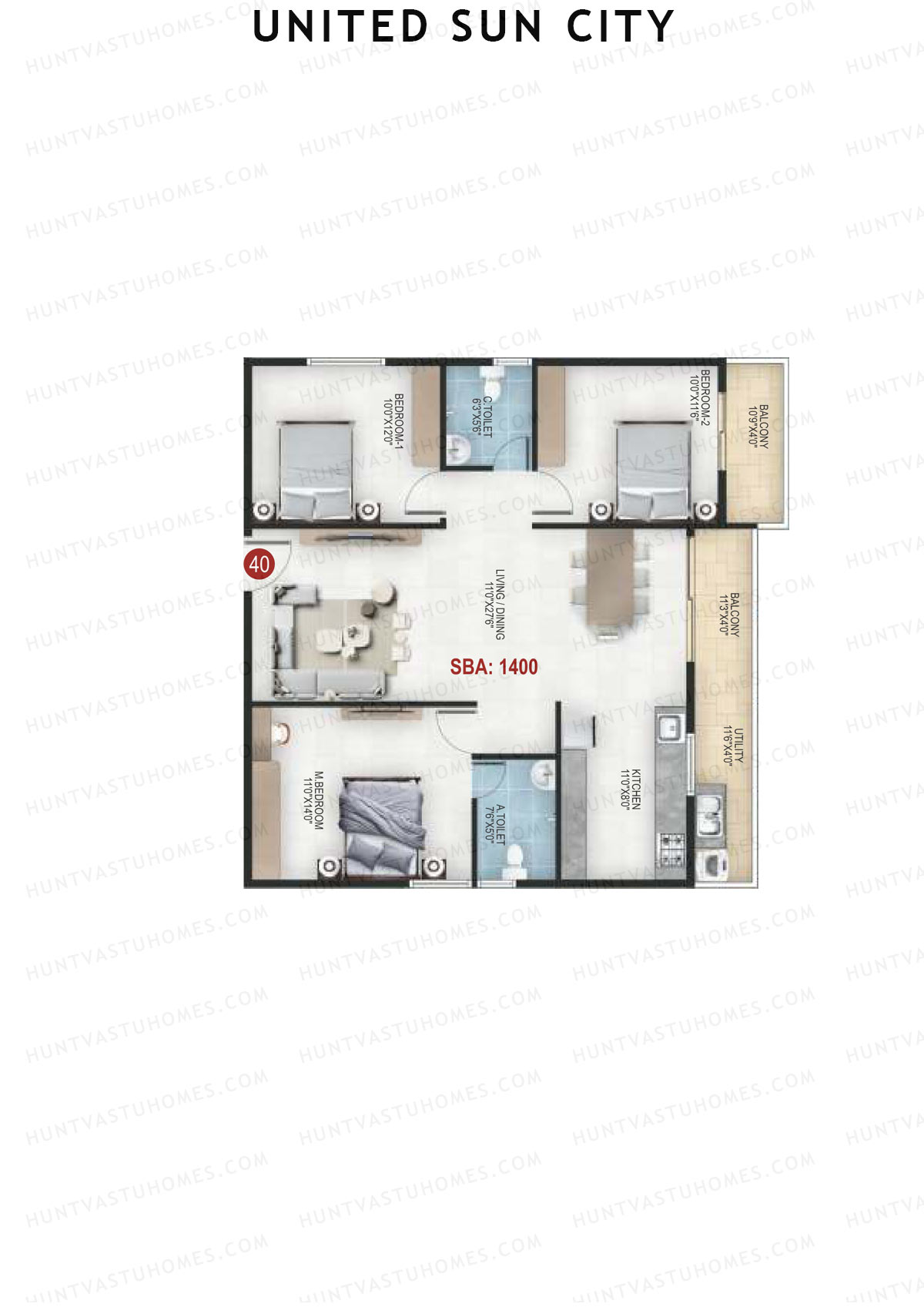 United Sun City Wing 2 Unit 40 Floor Plan