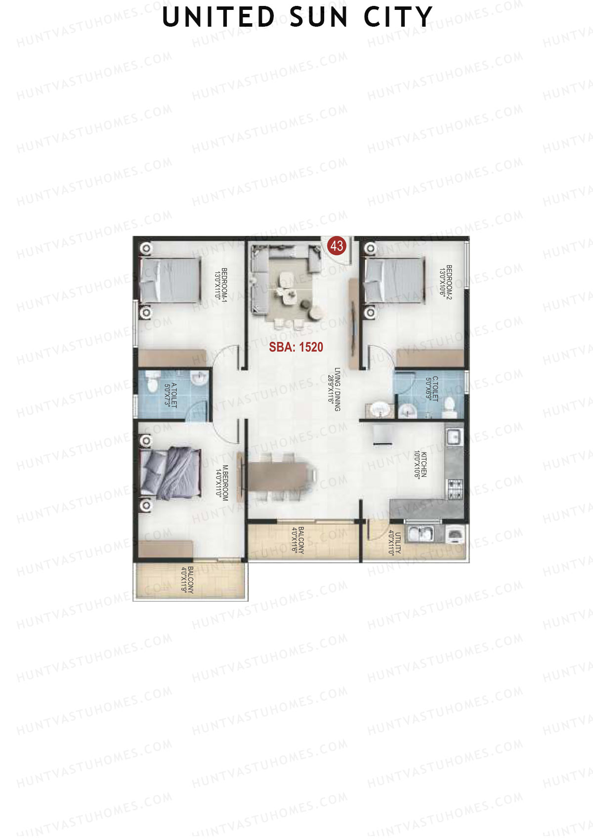 United Sun City Wing 2 Unit 43 Floor Plan