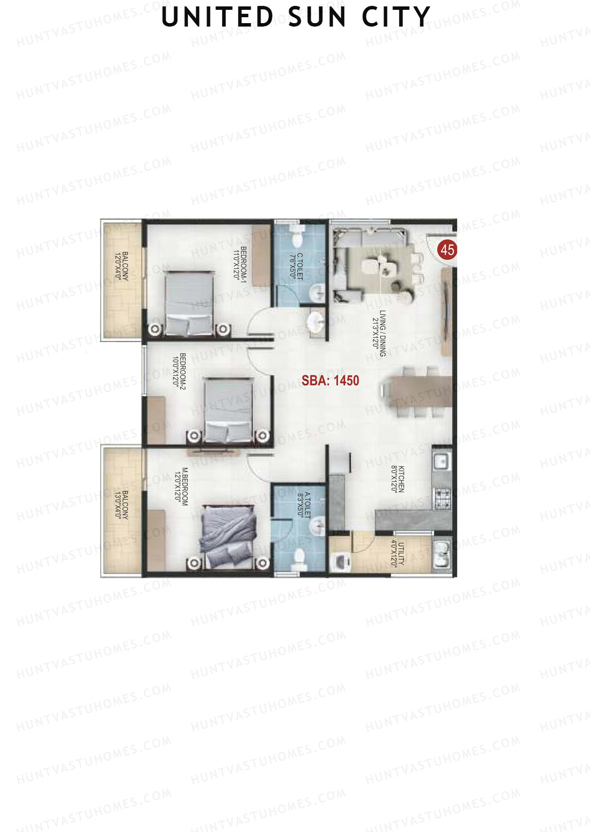 United Sun City Wing 2 Unit 45 Floor Plan