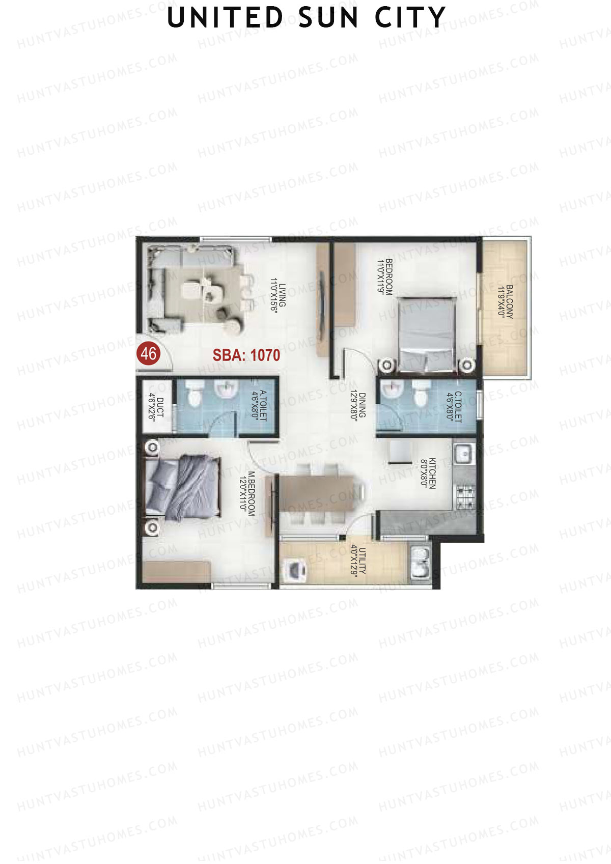 United Sun City Wing 2 Unit 46 Floor Plan