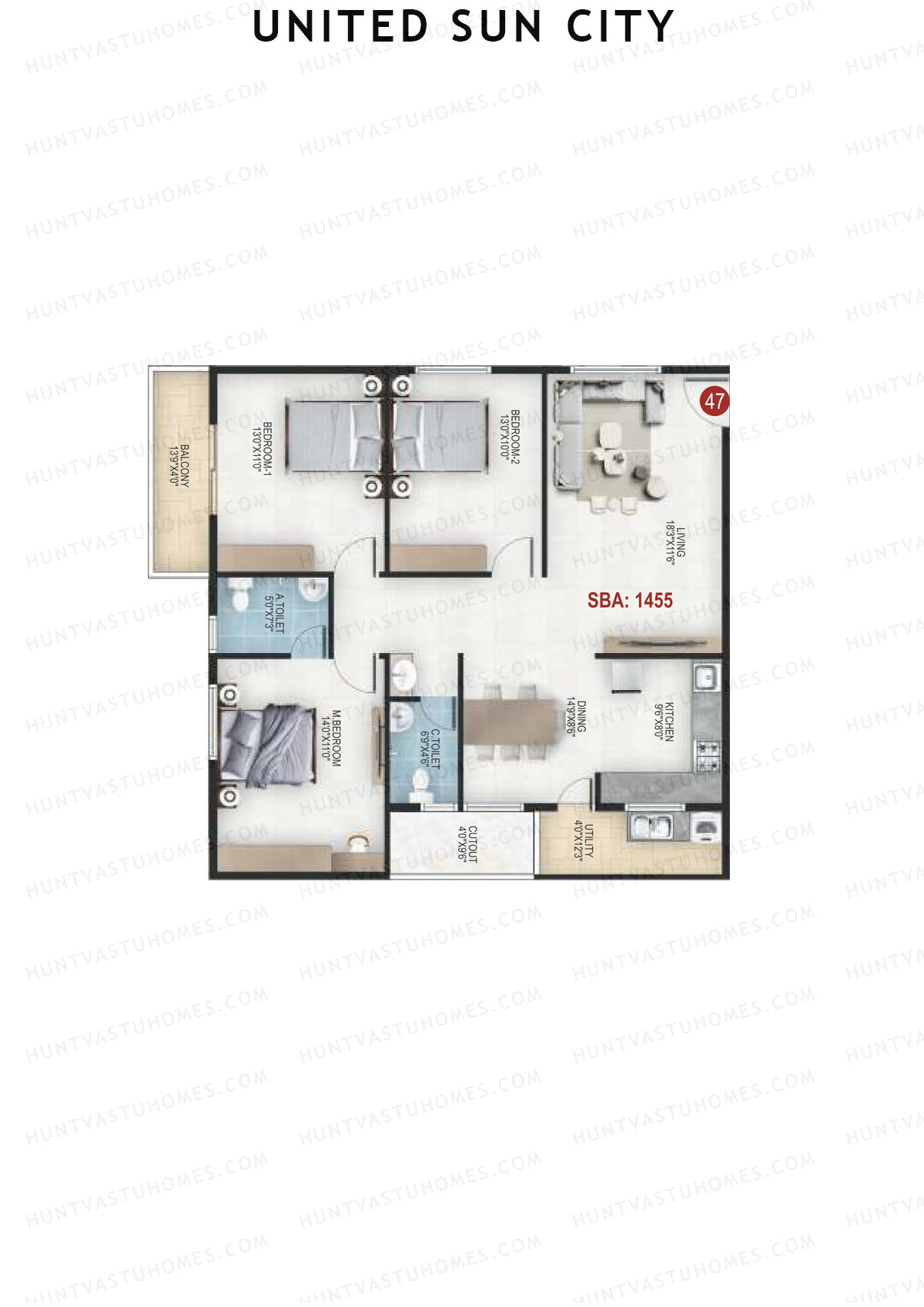 United Sun City Wing 2 Unit 47 Floor Plan