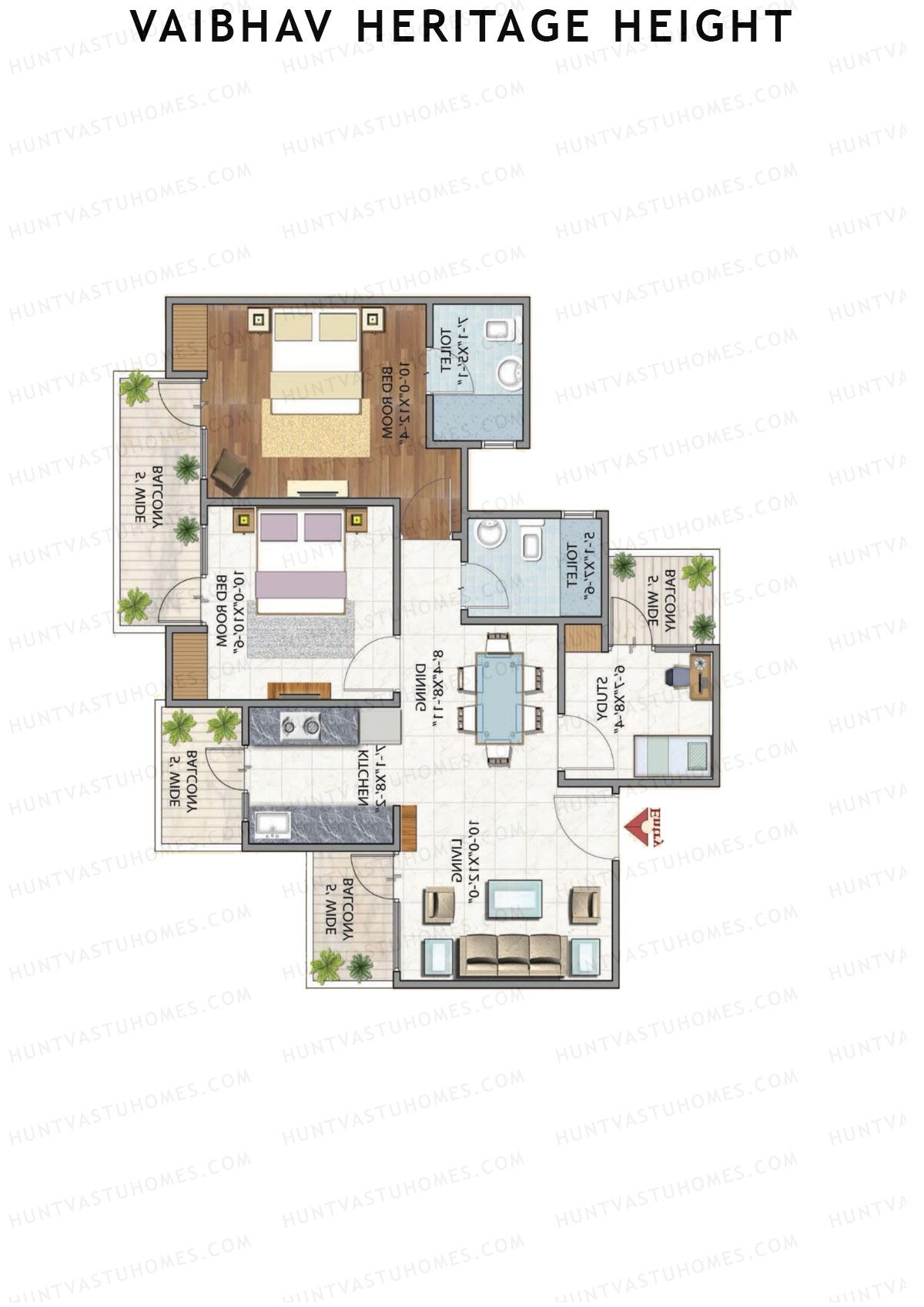 Vaibhav Heritage Height Block E Unit 1 (Type 2A) Floor Plan