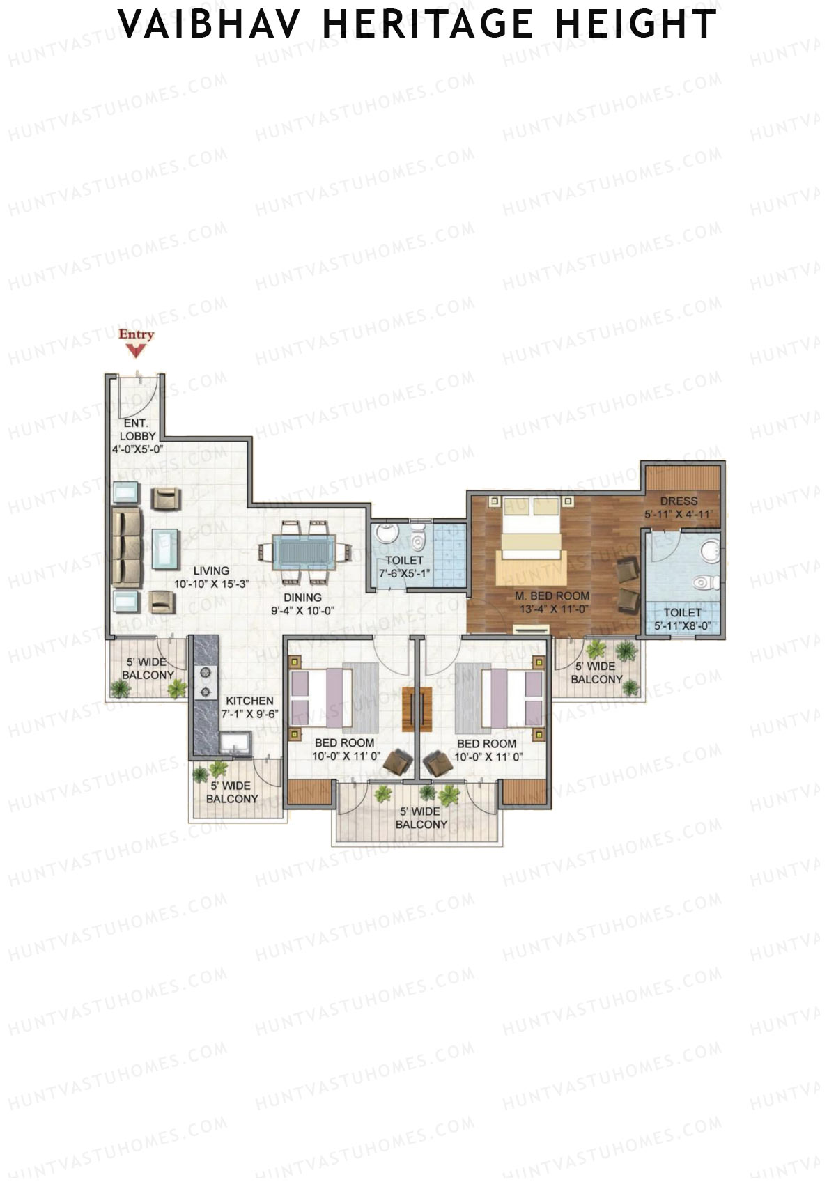 Vaibhav Heritage Height Block F Unit 4 (Type 3B) Floor Plan