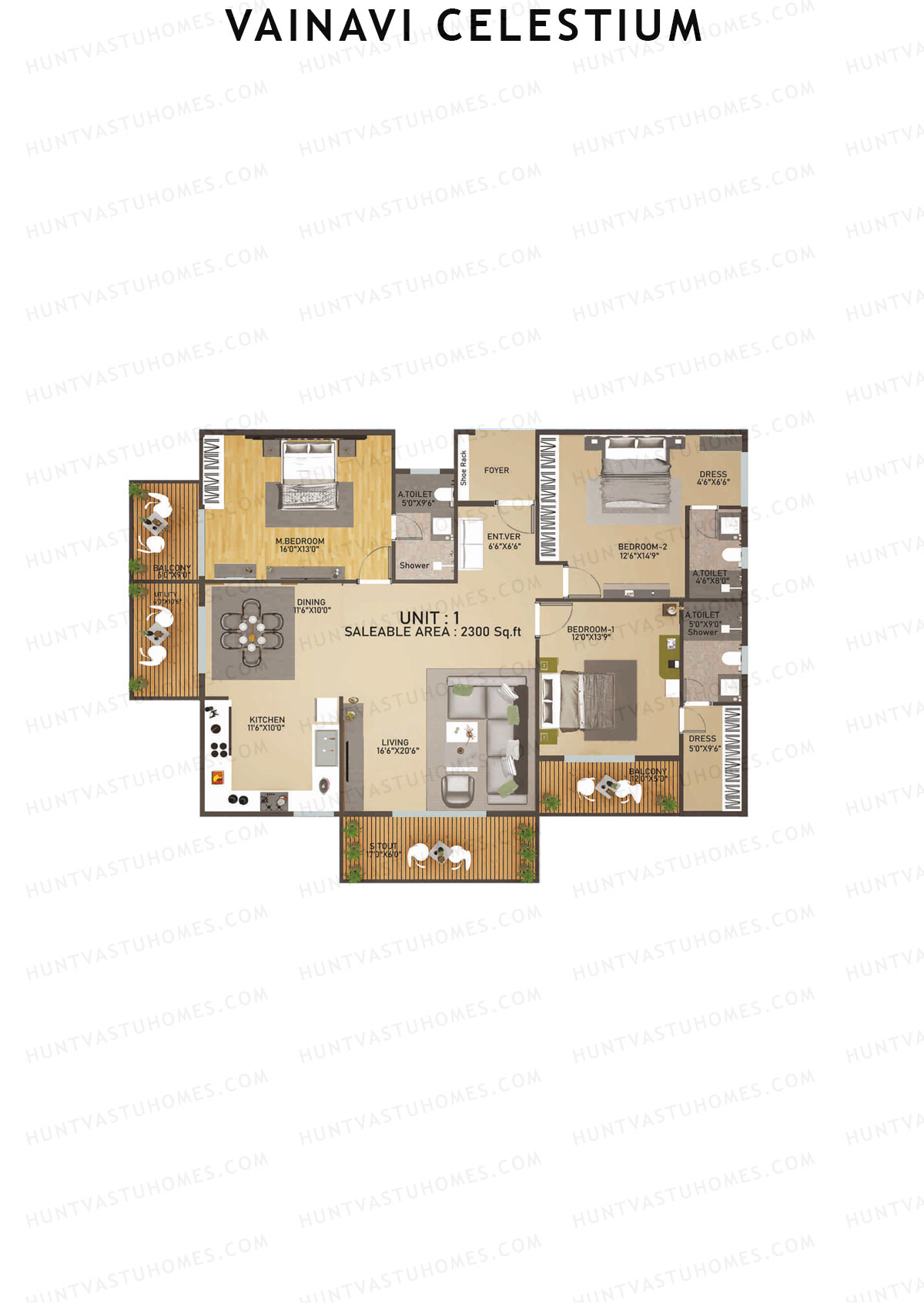 Vainavi Celestium, Block Celestium, Unit 1, 3BHK, Super Area 3200   sq ft 