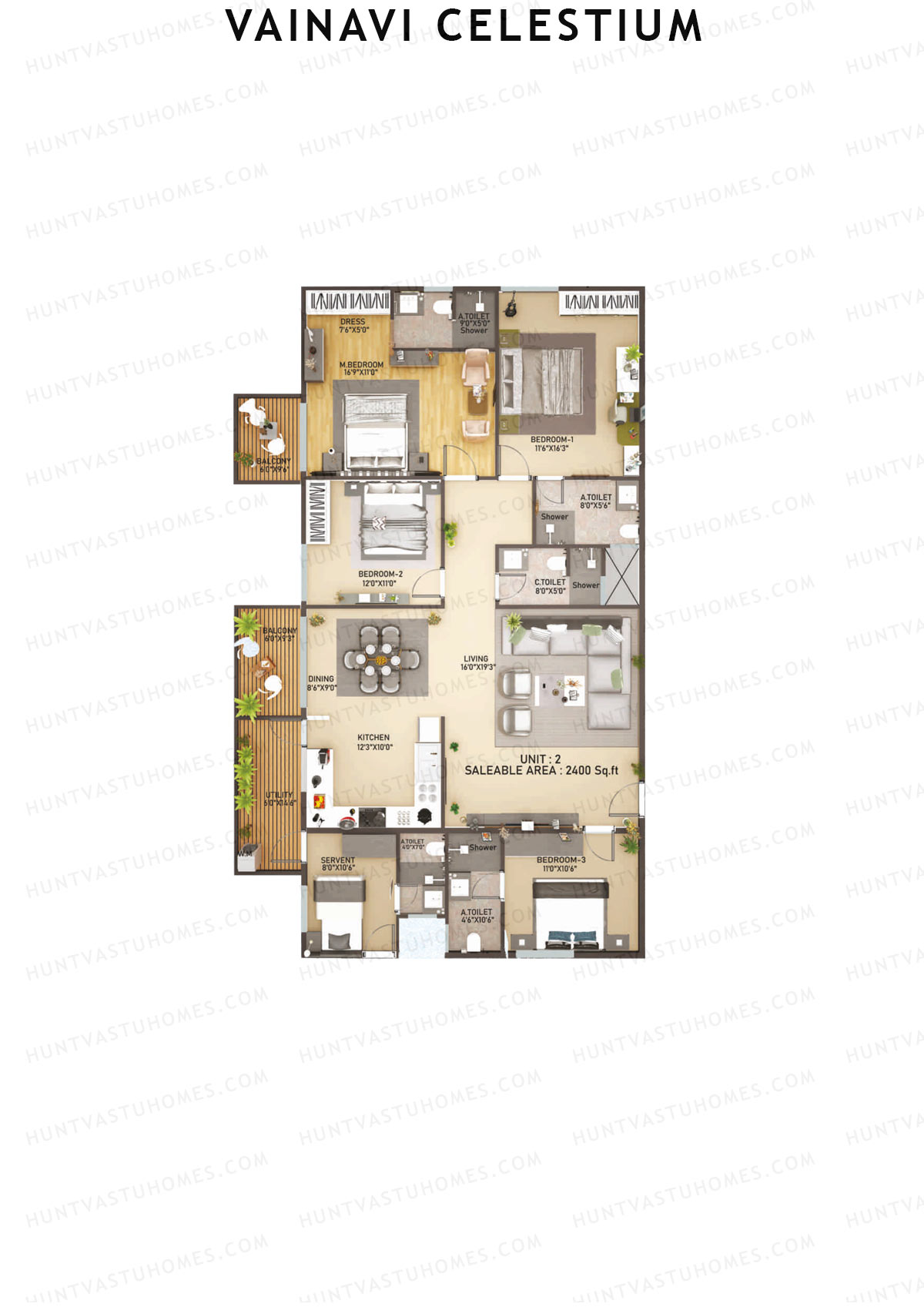 Vainavi Celestium, Block Celestium, Unit 2, 4BHK, Super Area 2400   sq ft 