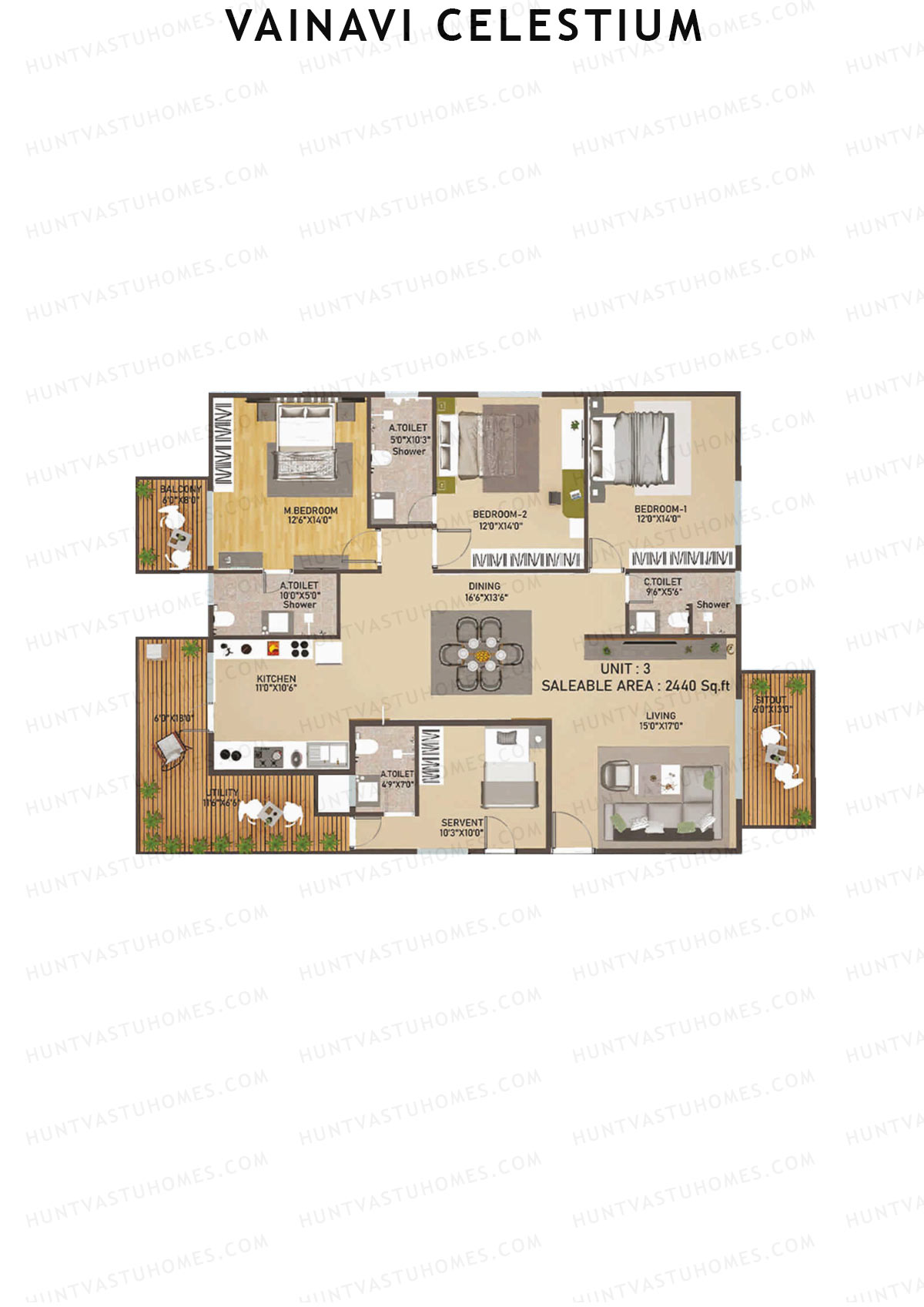 Vainavi Celestium, Block Celestium, Unit 3, 3BHK, Super Area 2440   sq ft 