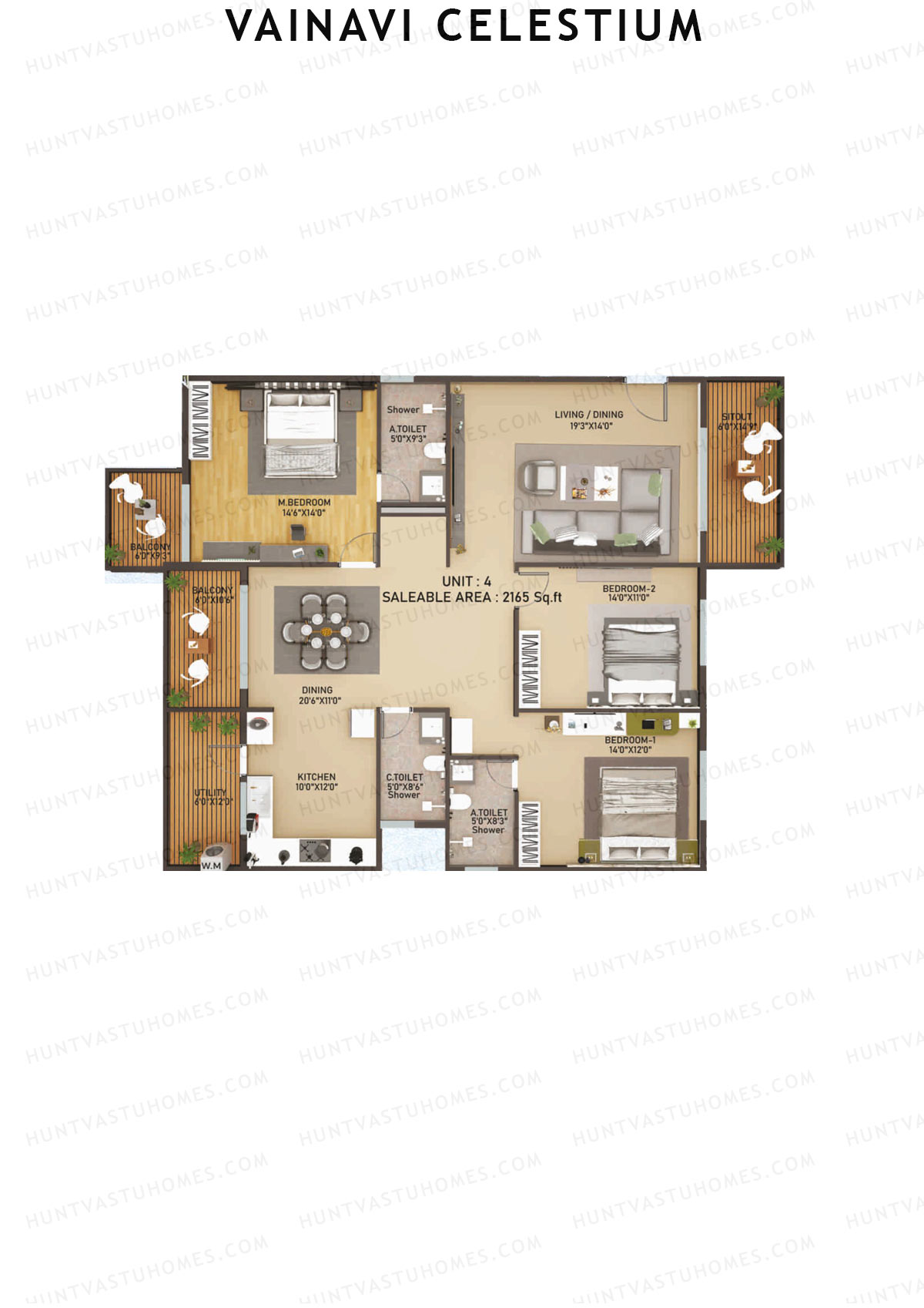 Vainavi Celestium, Block Celestium, Unit 4, 3BHK, Super Area 2165   sq ft 