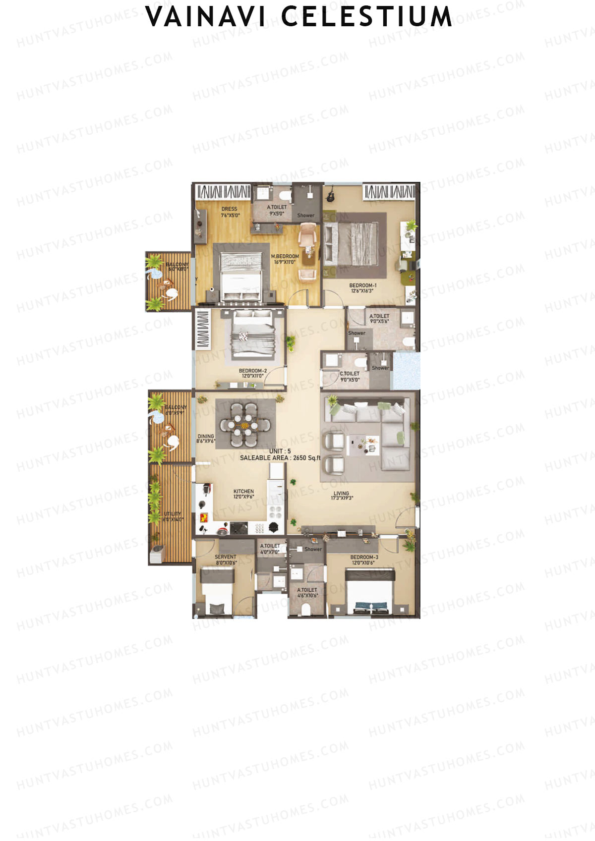 Vainavi Celestium, Block Celestium, Unit 5, 4BHK, Super Area 2650   sq ft 