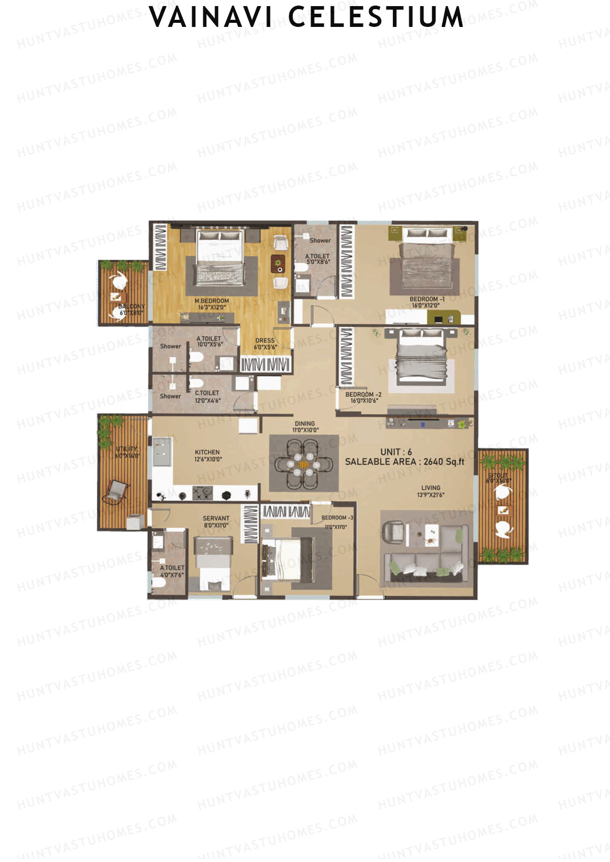Vainavi Celestium, Block Celestium, Unit 6, 4BHK, Super Area 2640   sq ft 