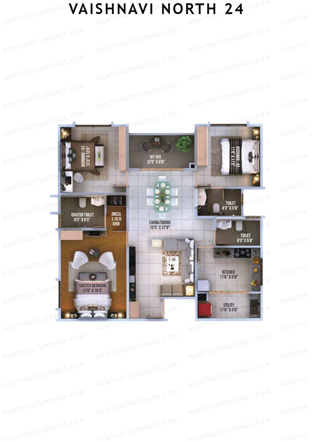 Vaishnavi North 24 Avalon 1 Unit 2 (Type 2) Floor Plan