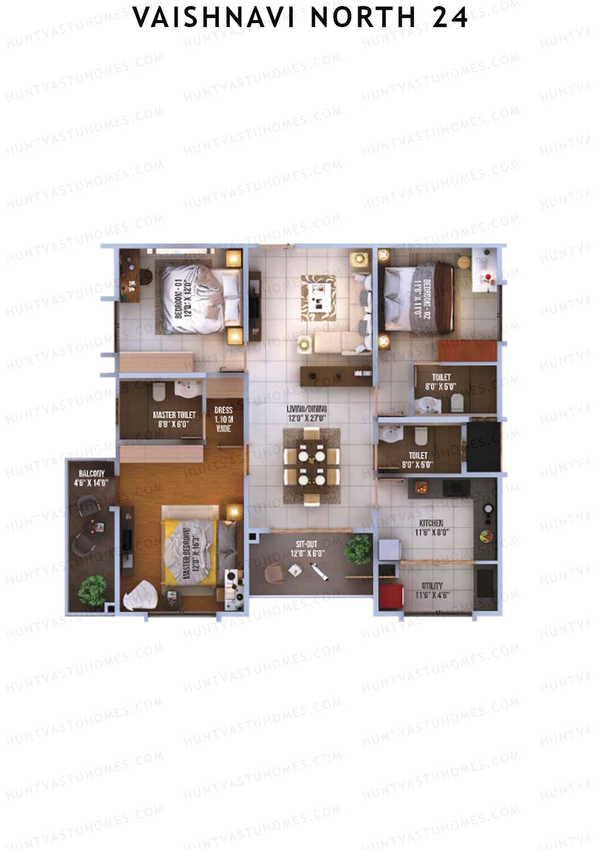 Vaishnavi North 24 Avalon 1 Unit 8 (Type 6) Floor Plan