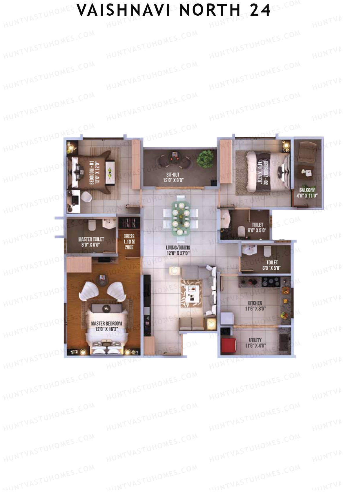Vaishnavi North 24 Avalon 2 Unit 1 (Type 3) Floor Plan