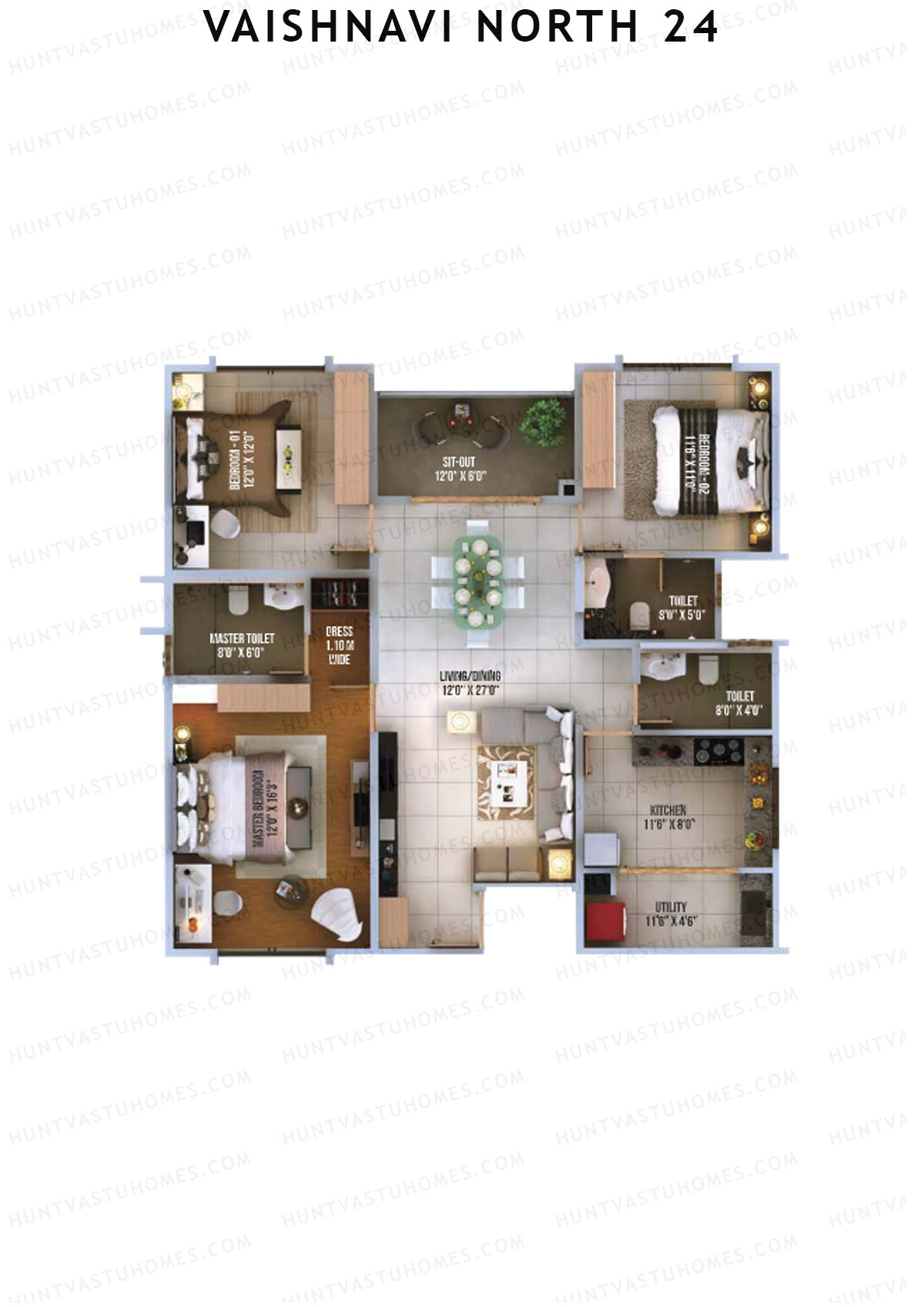 Vaishnavi North 24 Avalon 2 Unit 3 (Type 1) Floor Plan