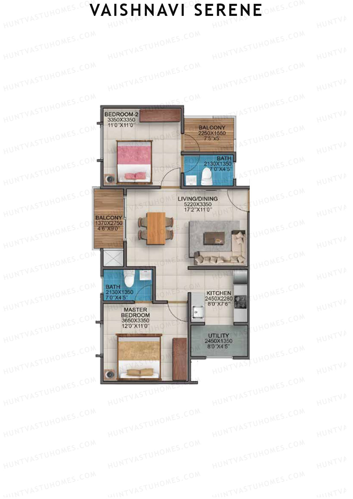 Vaishnavi Serene cypress wing B Unit 10 (Type 8) Floor Plan
