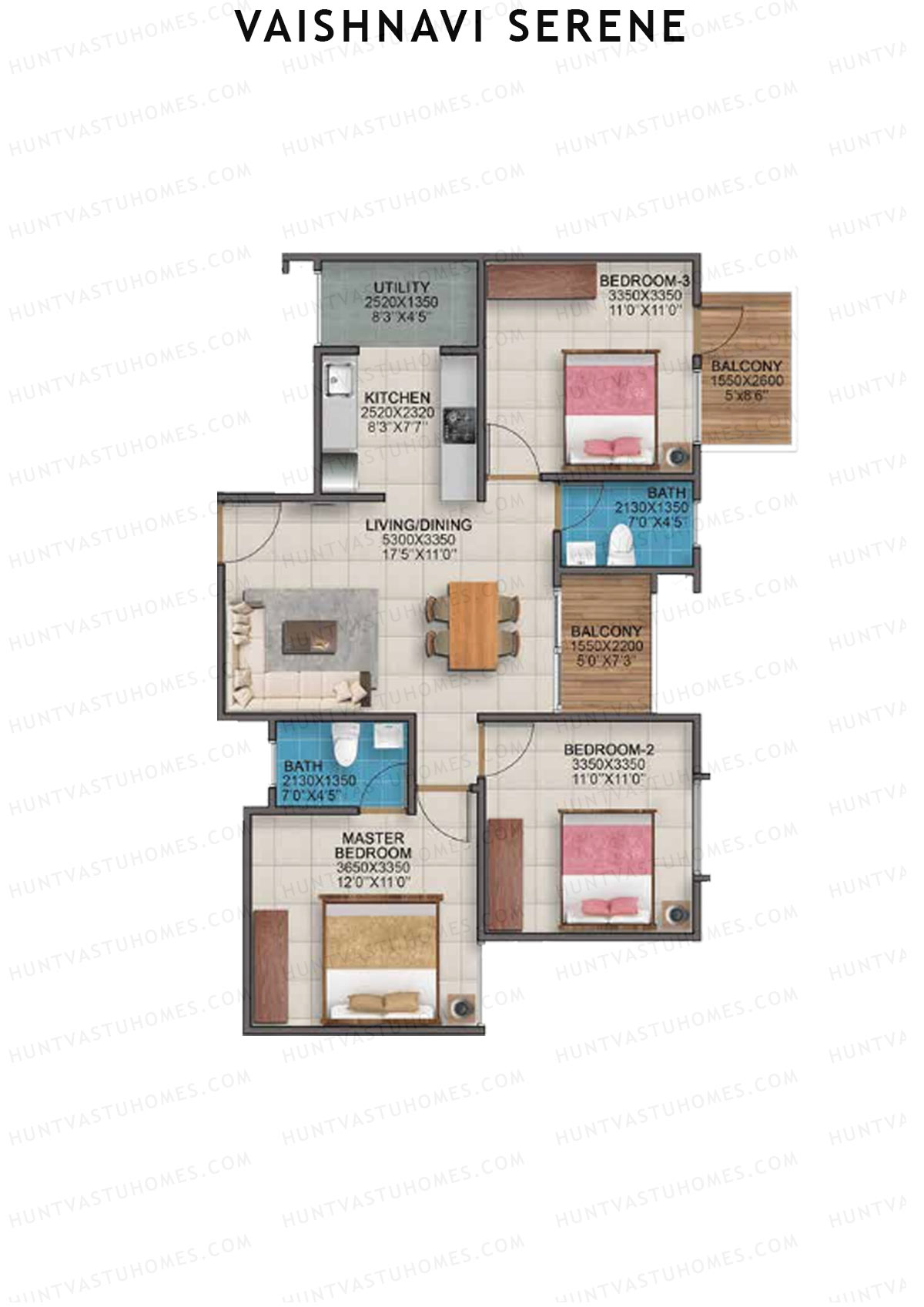 Vaishnavi Serene cypress wing B Unit 14 (Type 6) Floor Plan