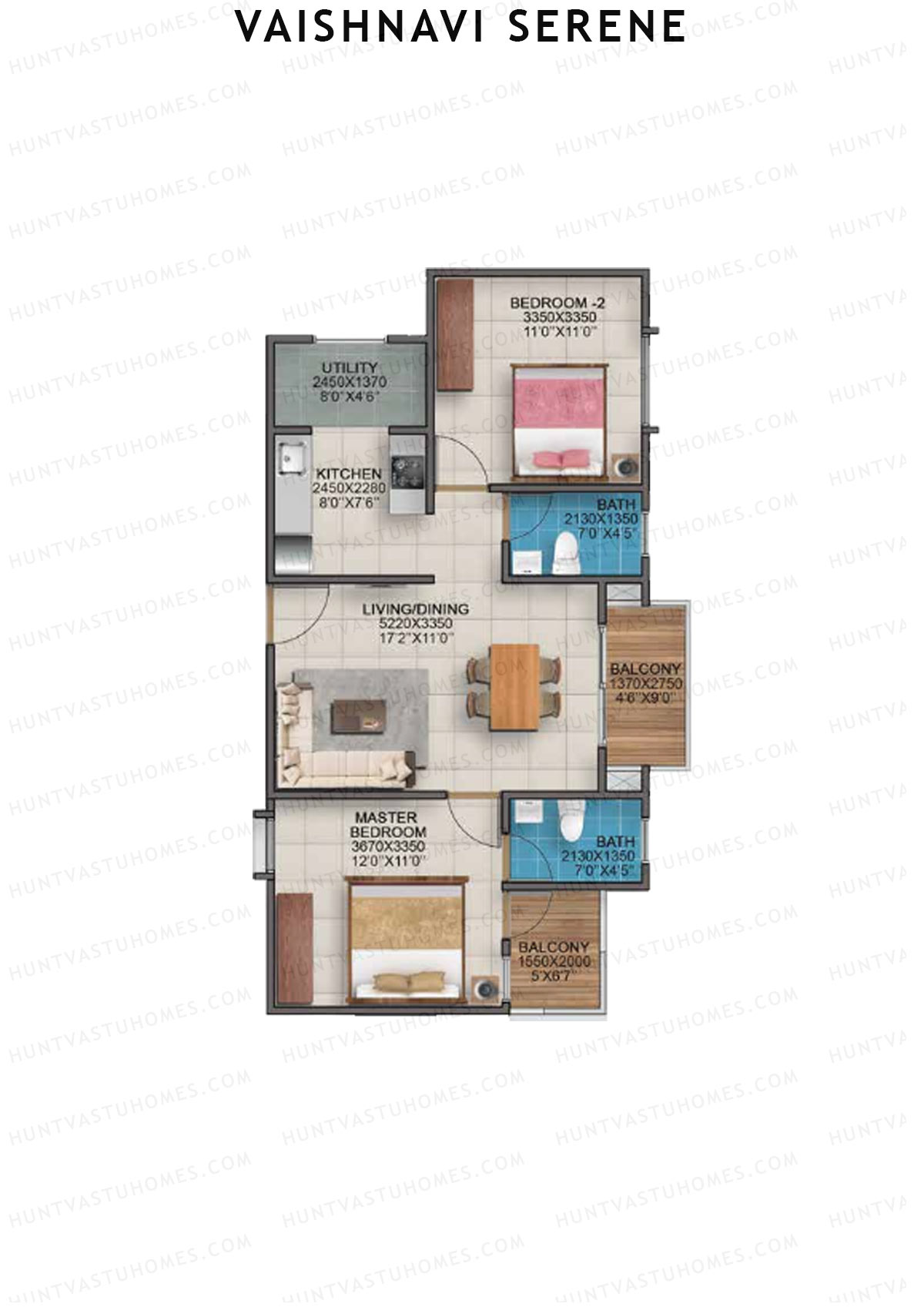 Vaishnavi Serene cypress wing B Unit 2 (Type 10) Floor Plan