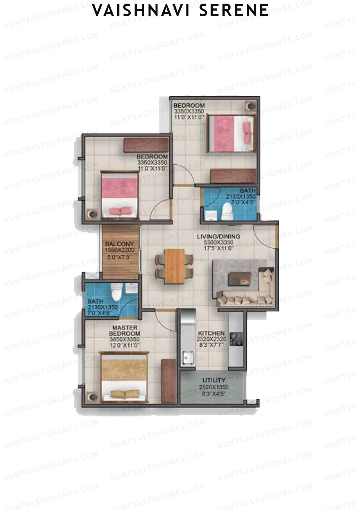 Vaishnavi Serene cypress wing B Unit 3 (Type 1) Floor Plan