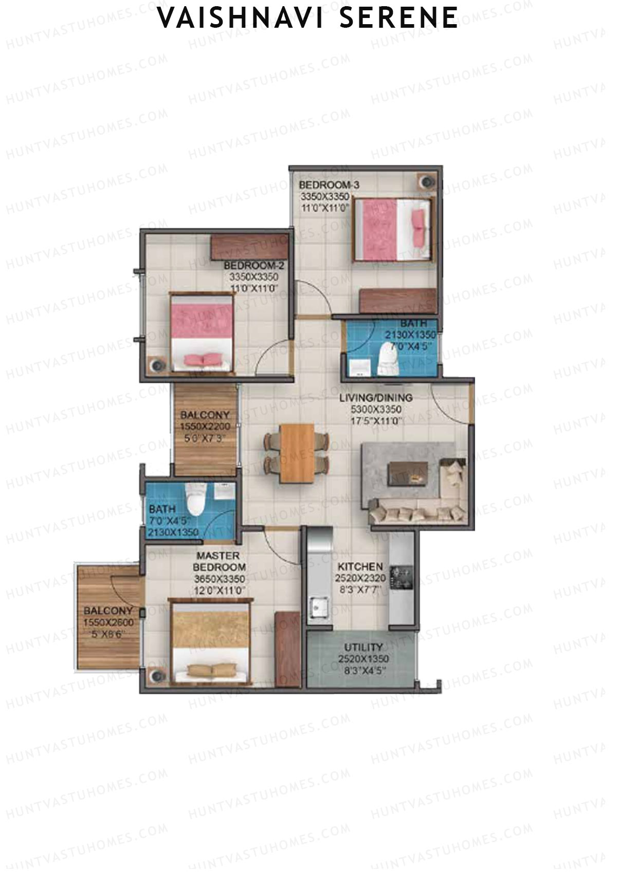 Vaishnavi Serene cypress wing B Unit 3 (Type 2) Floor Plan