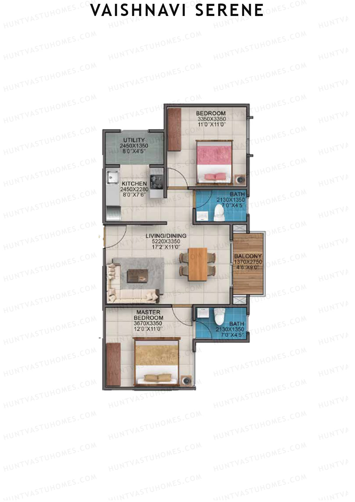 Vaishnavi Serene cypress wing B Unit 8 (Type 9) Floor Plan