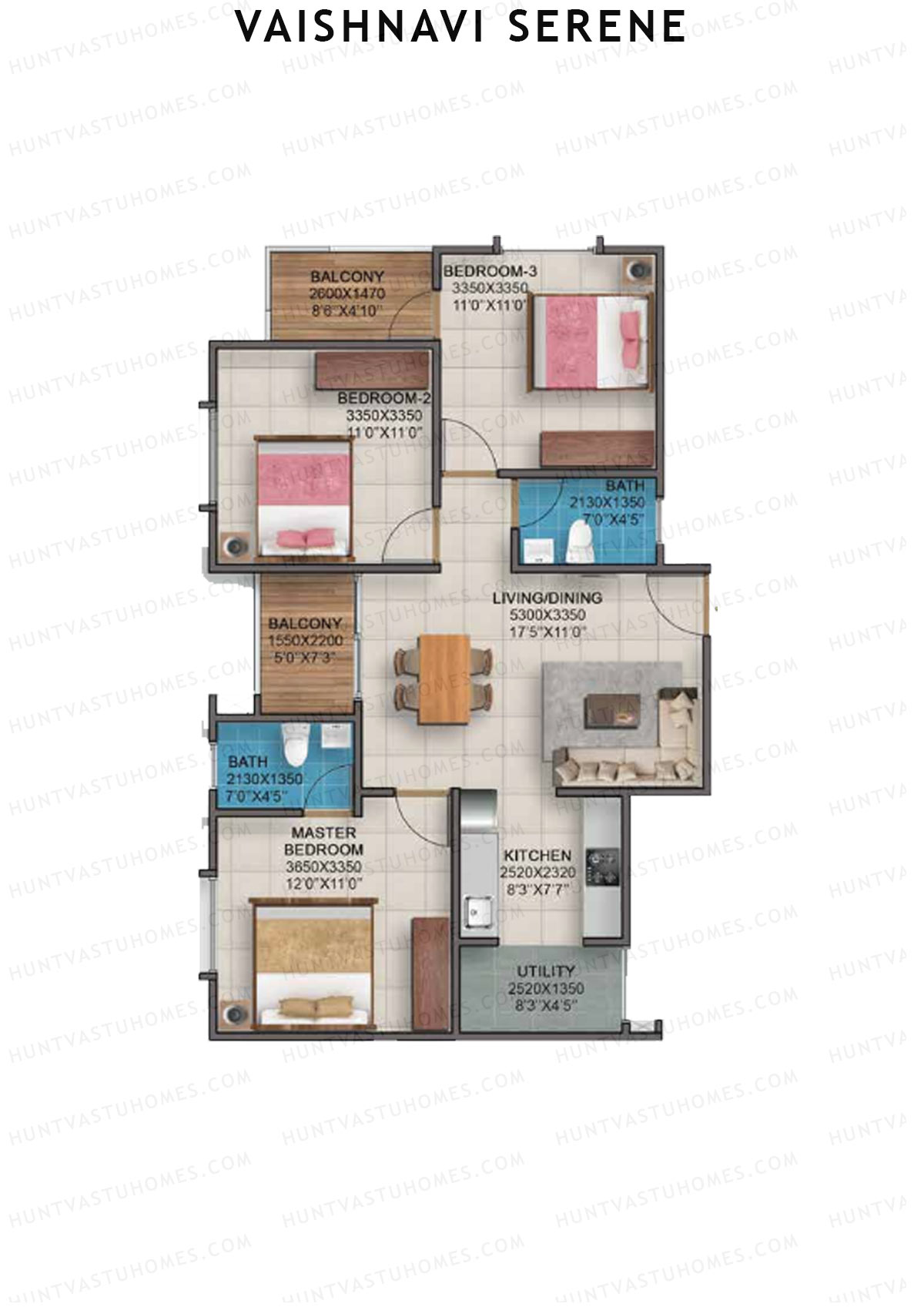 Vaishnavi Serene Geranium wing B Unit 8 (Type 3) Floor Plan