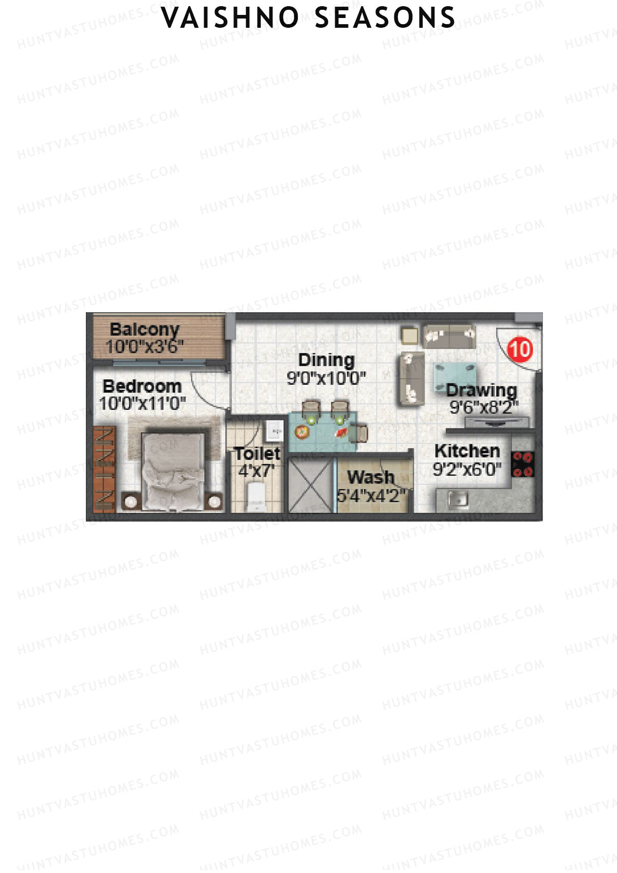 Vaishno Seasons, Block A, Unit 10, 1BHK, Super Area 660   sq ft 