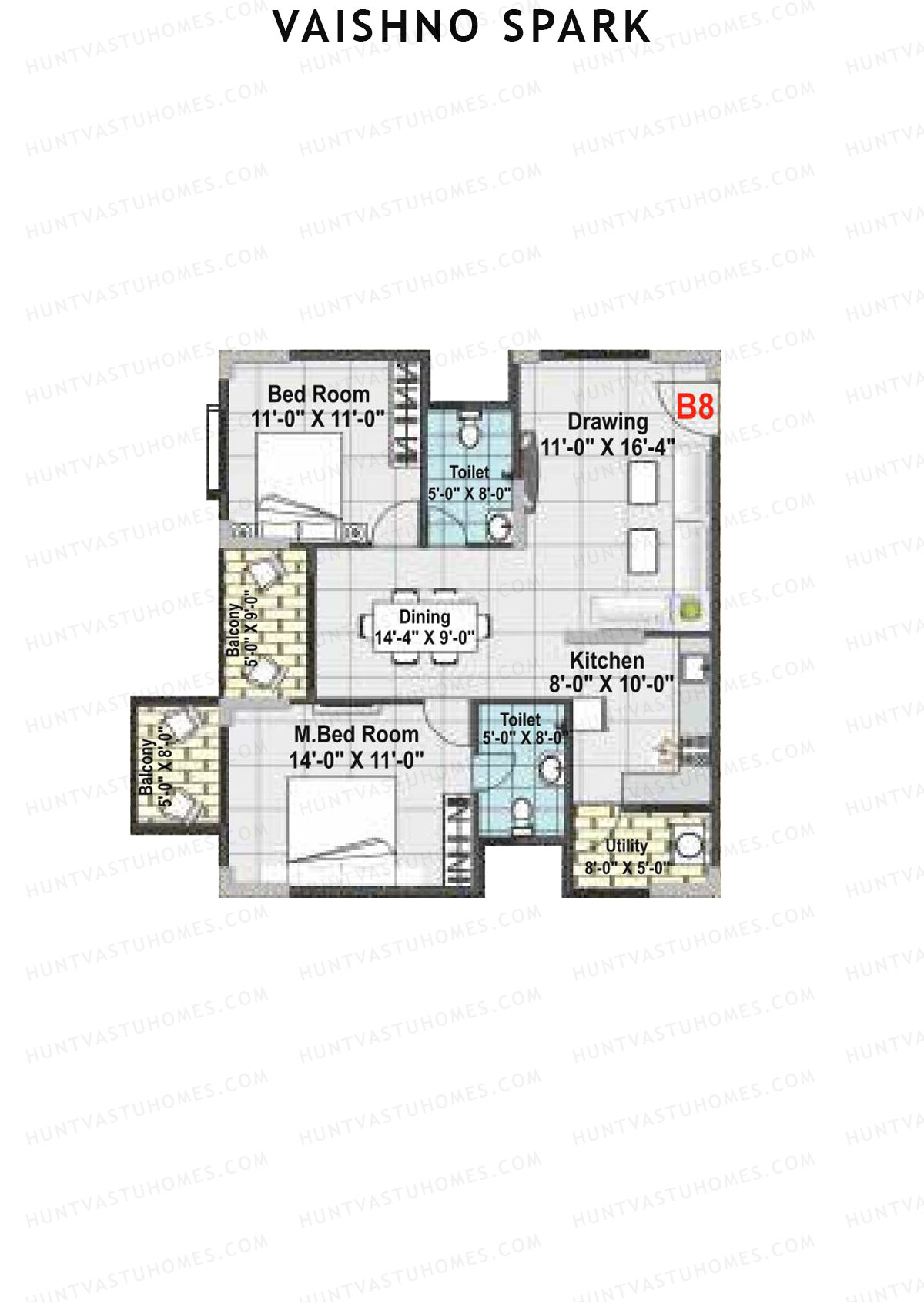 Vaishno Spark, Block B, Unit B8, 2BHK, Super Area 1260   sq ft 