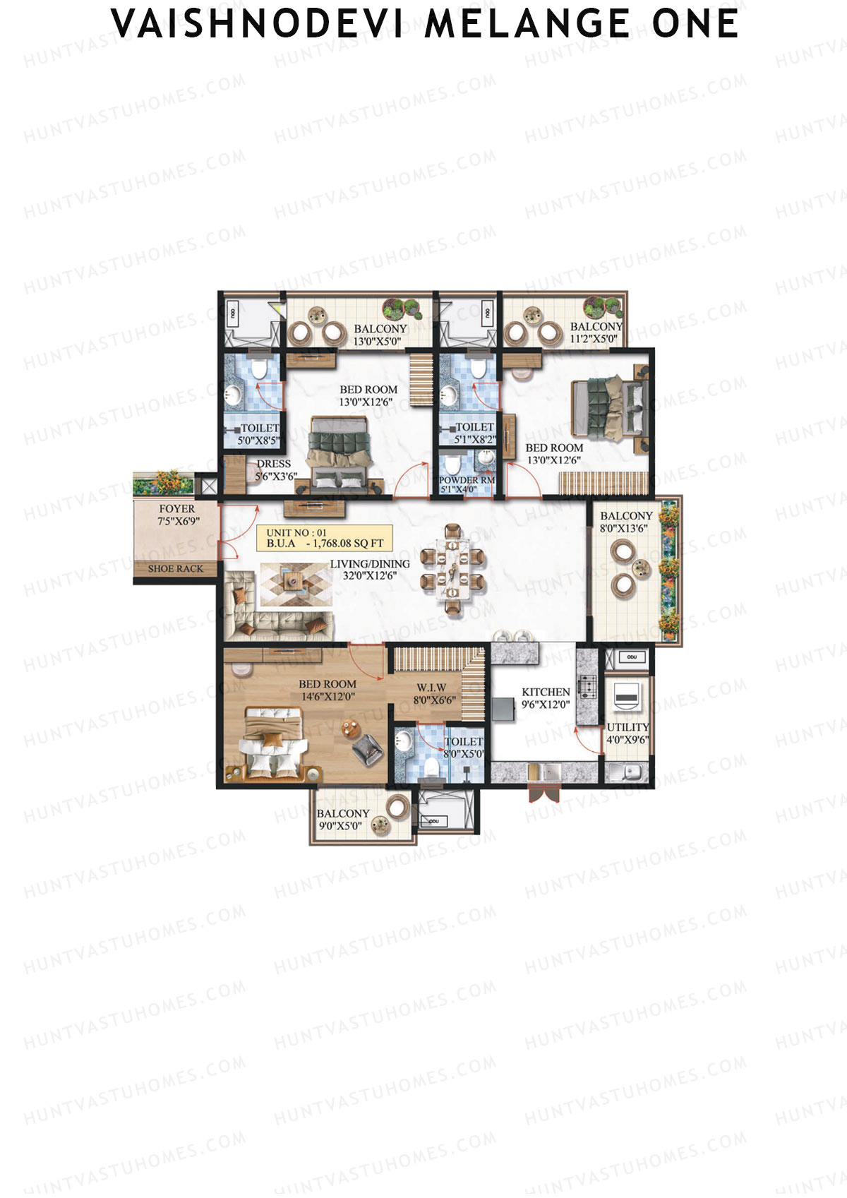 Vaishnodevi Melange One, Melange One, Unit 1, 3BHK, Super Area 2387   sq ft 