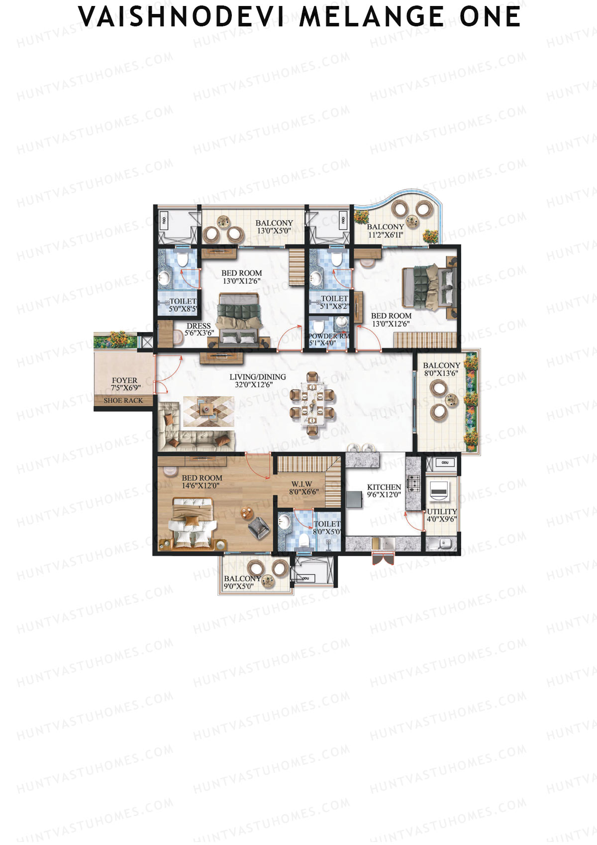 Vaishnodevi Melange One, Melange One, Unit 1, 3BHK, Super Area 2401   sq ft 