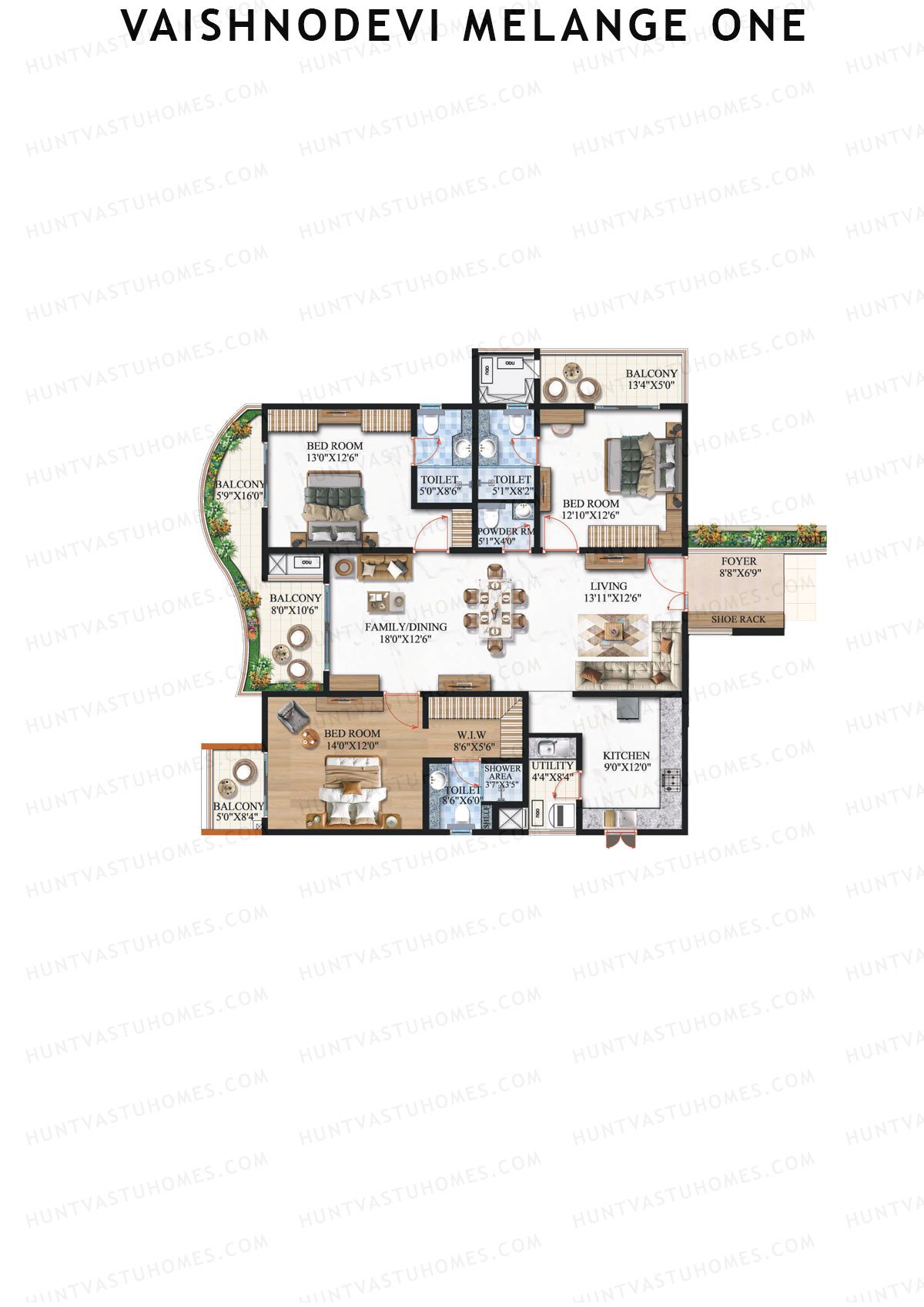 Vaishnodevi Melange One, Melange One, Unit 4, 3BHK, Super Area 2394   sq ft 