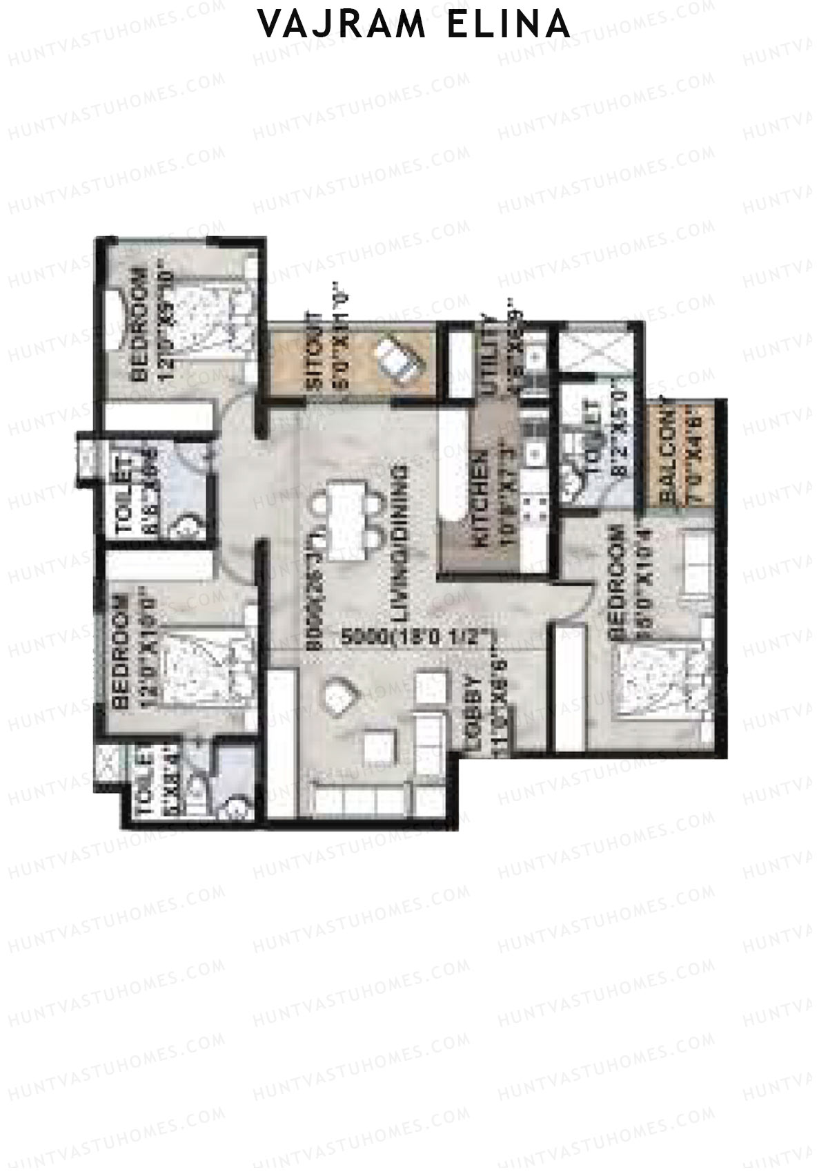 Vajram Elina Tower 1 Unit 1 (Type A4) Floor Plan