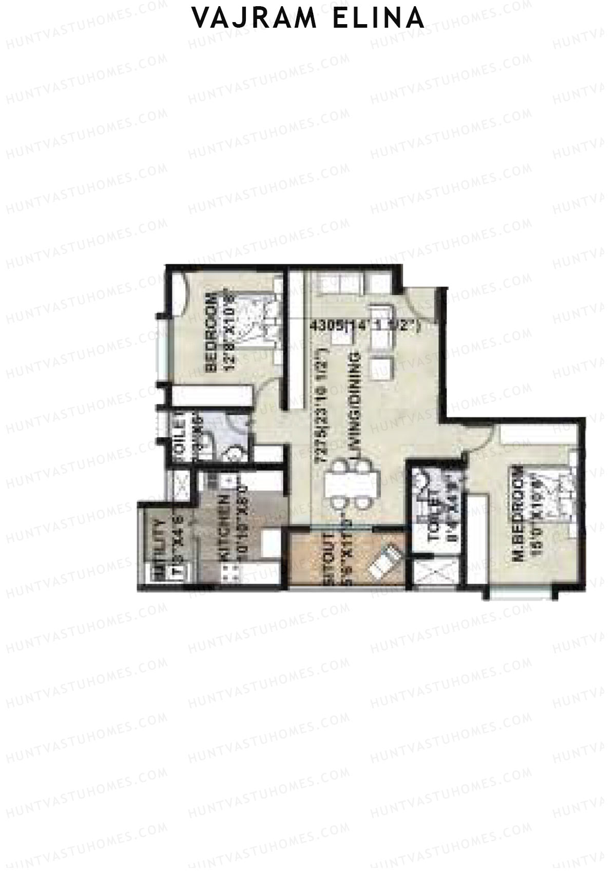 Vajram Elina Tower 1 Unit 2 (Type A3) Floor Plan