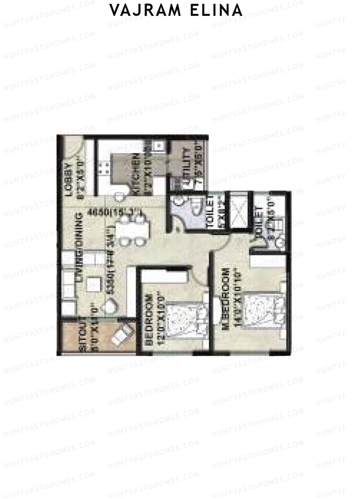 Vajram Elina Tower 1 Unit 3 (Type A2) Floor Plan