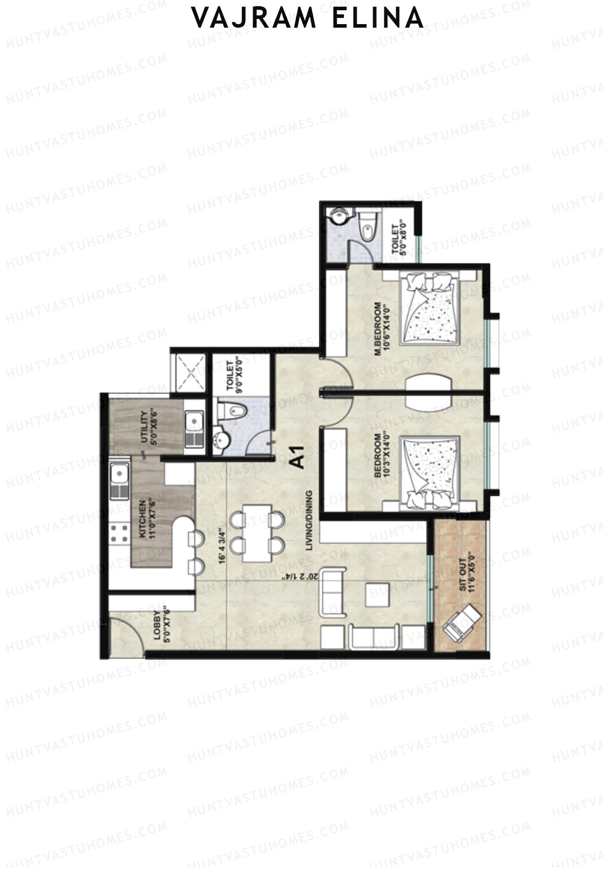 Vajram Elina Tower 1 Unit 4 (Type A1) Floor Plan