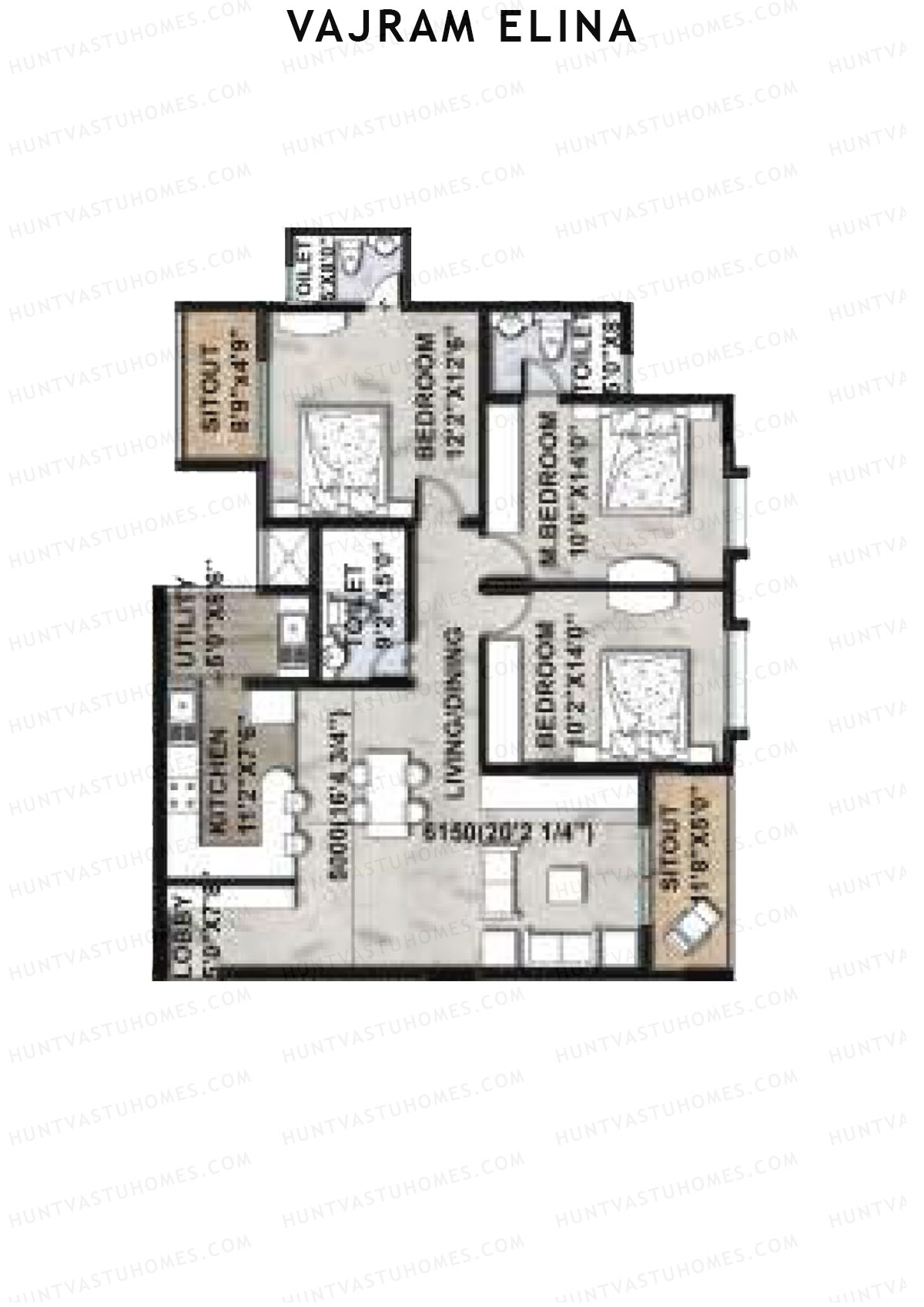 Vajram Elina Tower 1 Unit 4 (Type A1) Floor Plan