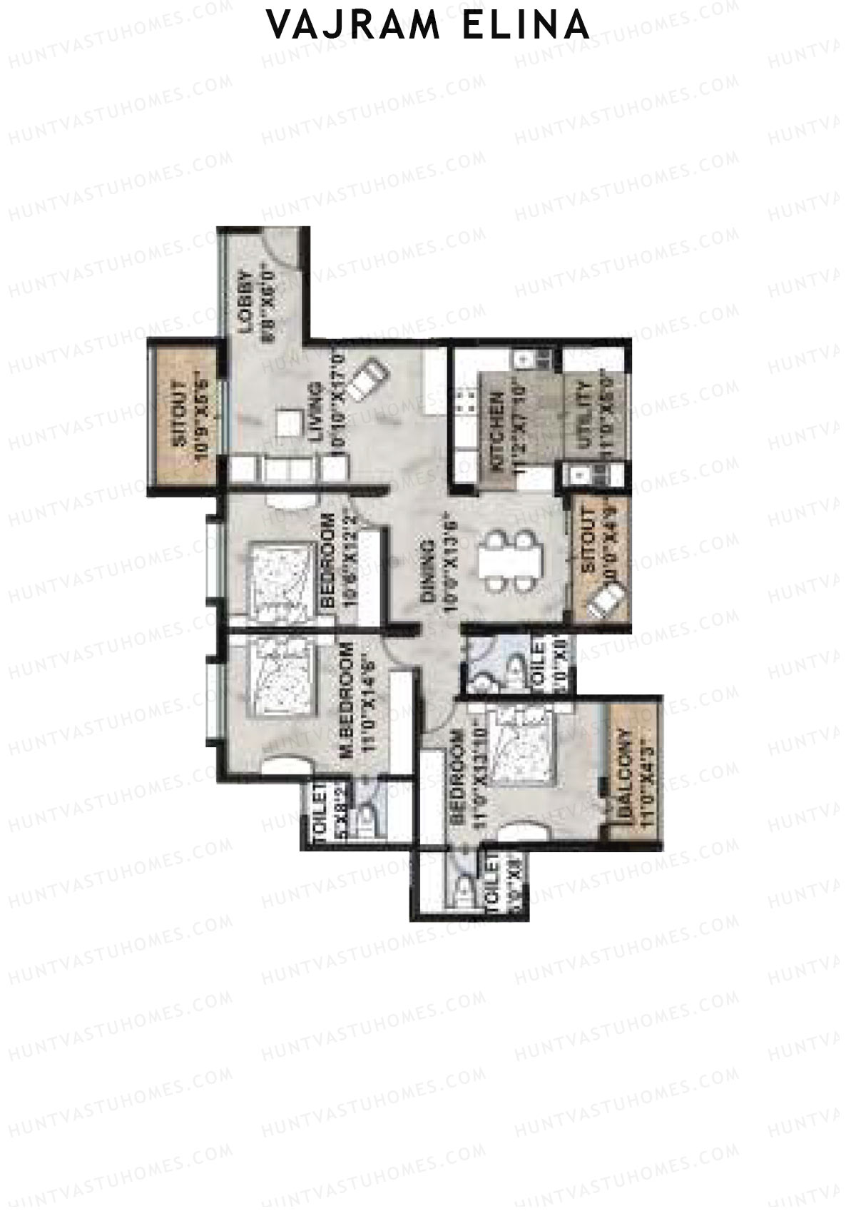 Vajram Elina Tower 1 Unit 5 (Type B1) Floor Plan