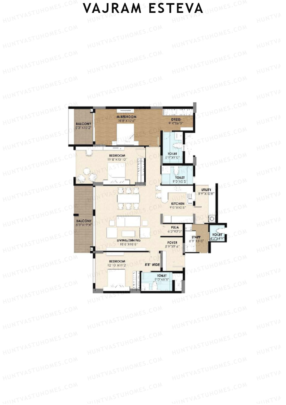 Vajram Esteva Block B Unit B1 (Type 1) Floor Plan