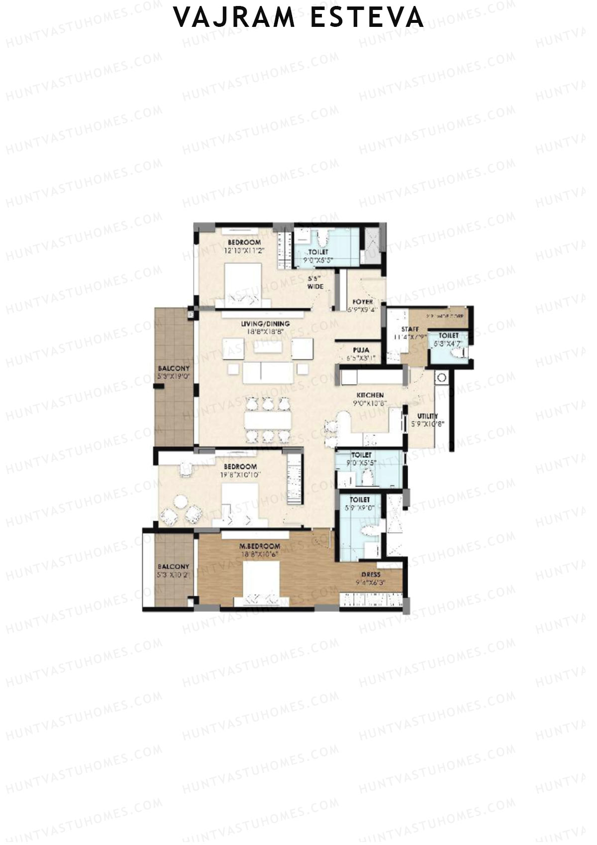 Vajram Esteva Block C Unit C3 (Type 2) Floor Plan