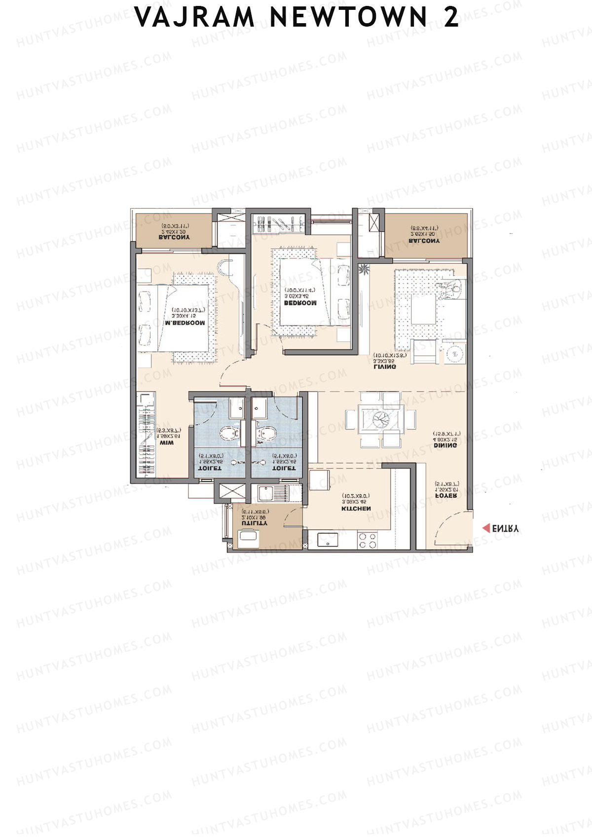 Vajram Newtown 2, Tower 1, Unit 8 (Type C2), 2BHK, Super Area 1333   sq ft 