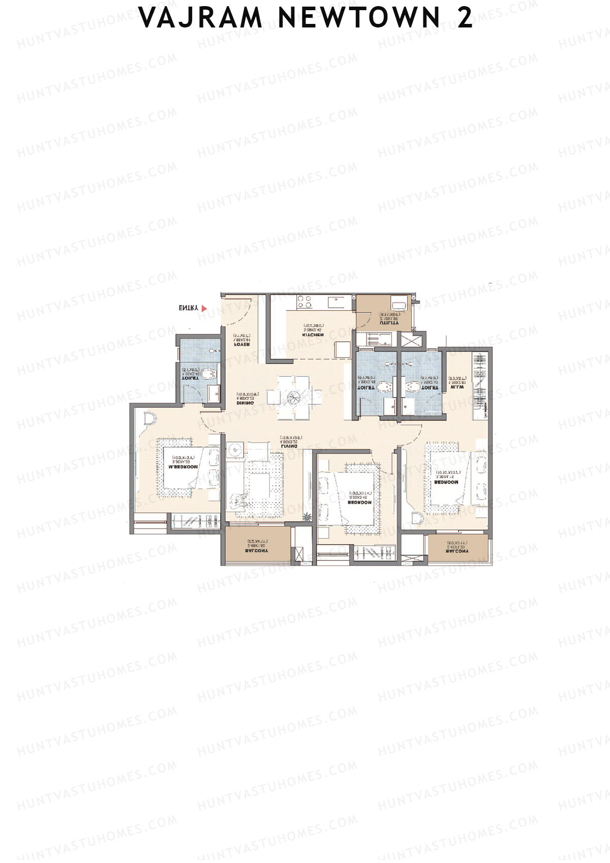 Vajram Newtown 2, Tower 2, Unit 4 (Type A2), 3BHK, Super Area 1600   sq ft 