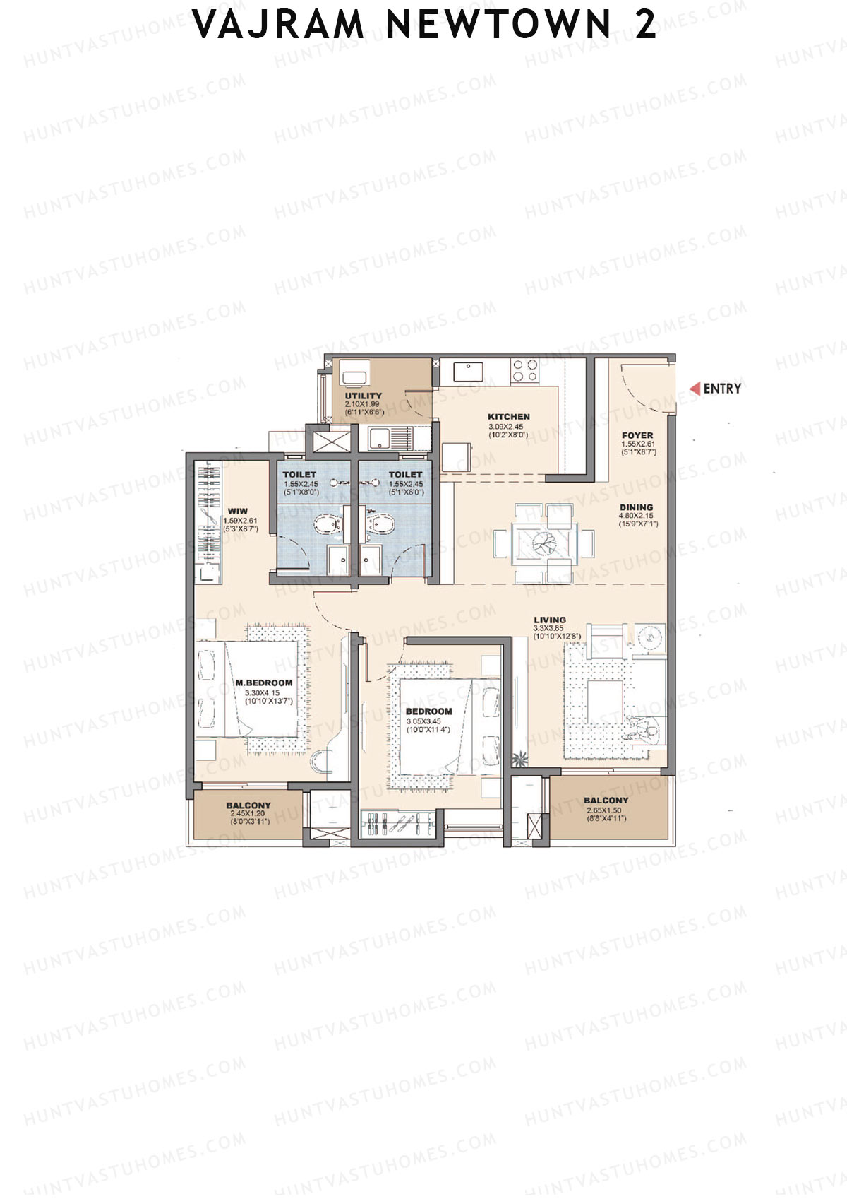 Vajram Newtown 2, Tower 2, Unit 7 (Type C1), 2BHK, Super Area 1333   sq ft 