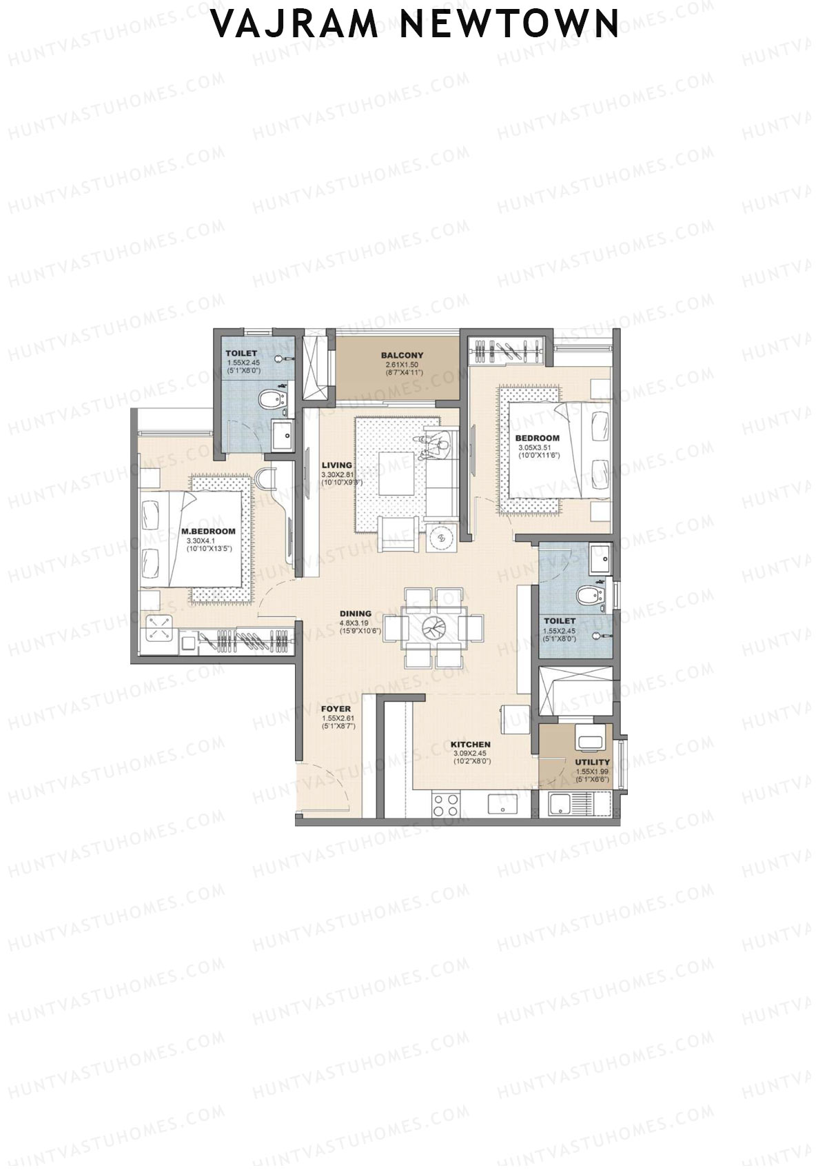 Vajram Newtown Tower 1 Unit 4 (Type D2) Floor Plan