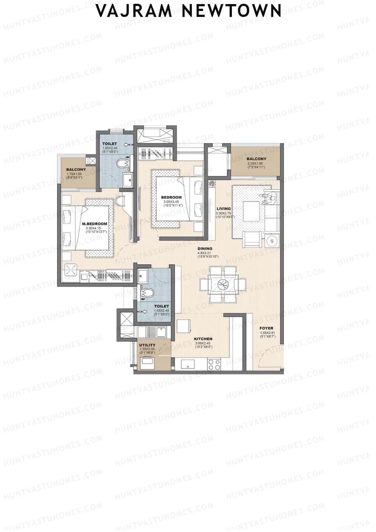 Vajram Newtown Tower 2 Unit 11 (Type D1) Floor Plan