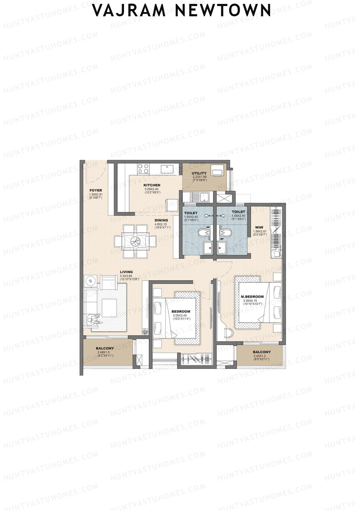 Vajram Newtown Tower 2 Unit 14 (Type B1) Floor Plan