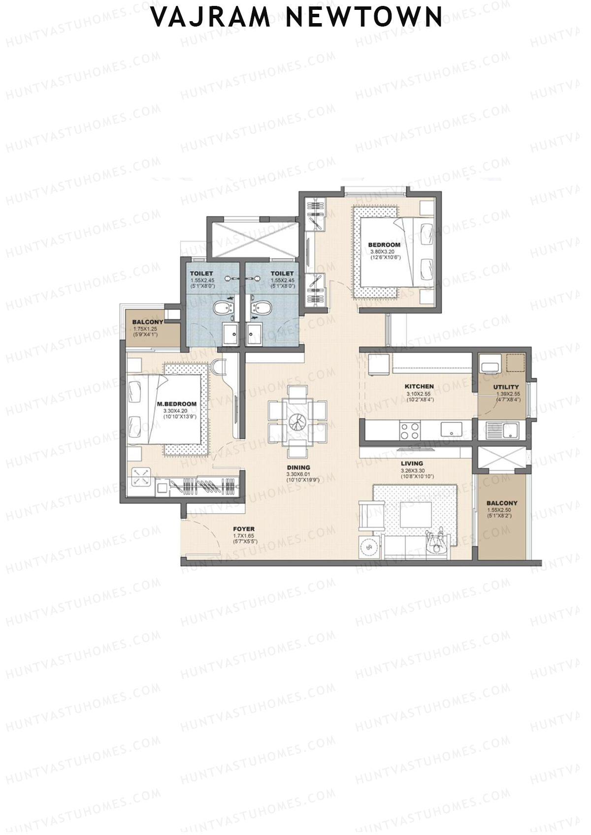 Vajram Newtown Tower 2 Unit 15 (Type C2) Floor Plan