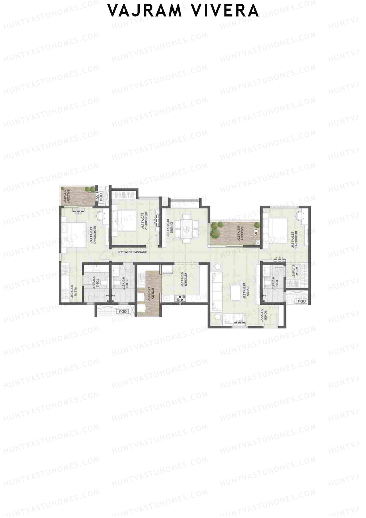 Vajram Vivera 1 Aura Unit 2 (Type A1) Floor Plan