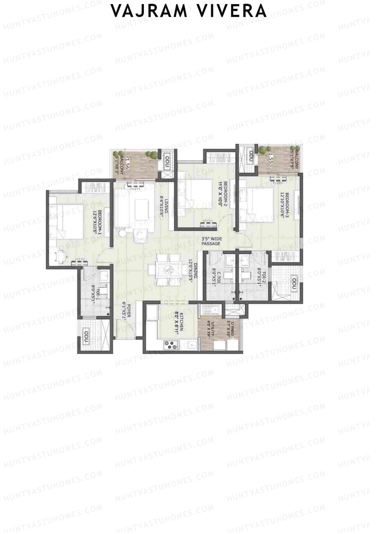 Vajram Vivera 1 Aura Unit 4 (Type D1) Floor Plan