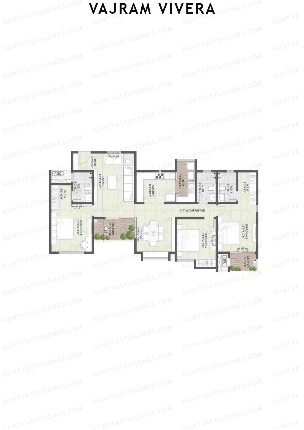 Vajram Vivera 1 Aura Unit 6 (Type C1) Floor Plan