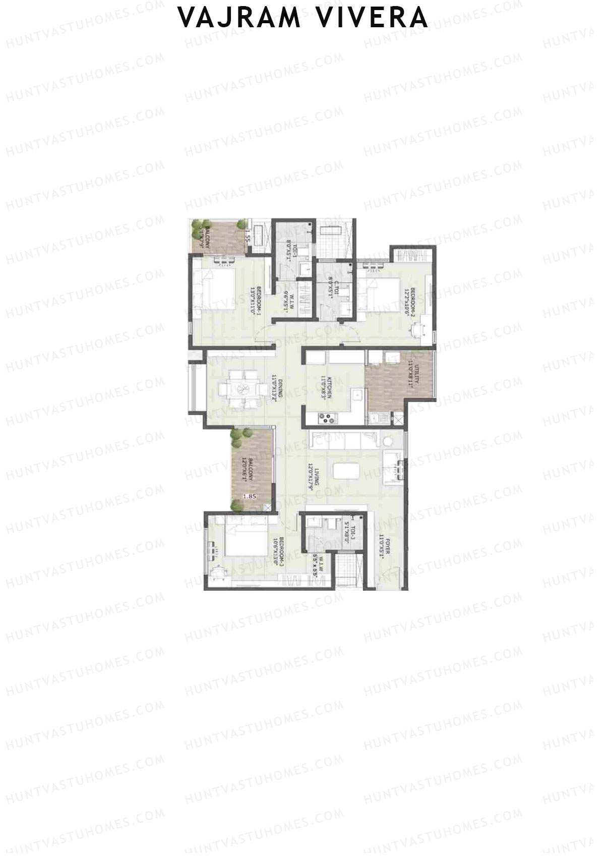 Vajram Vivera 2 Breeze Unit 1 (Type E1) Floor Plan