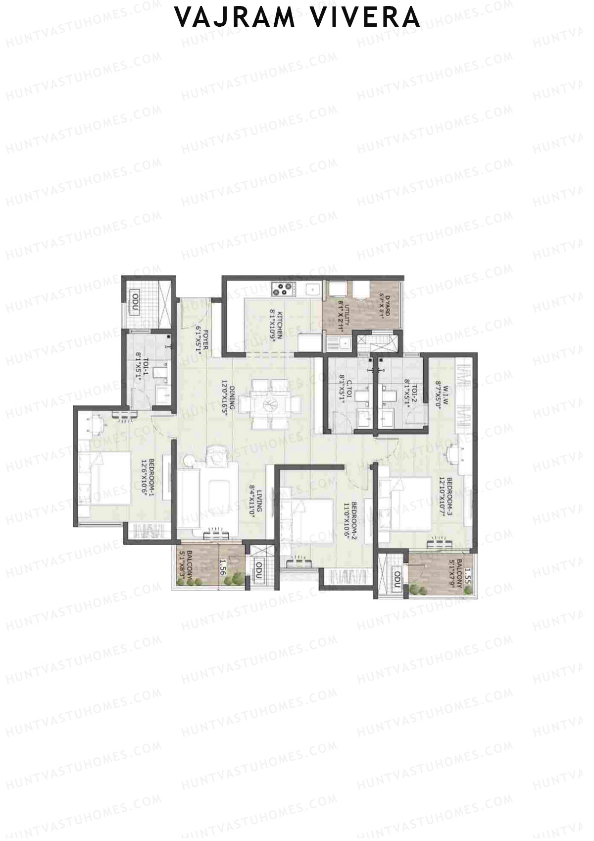 Vajram Vivera 2 Breeze Unit 3 (Type E3) Floor Plan