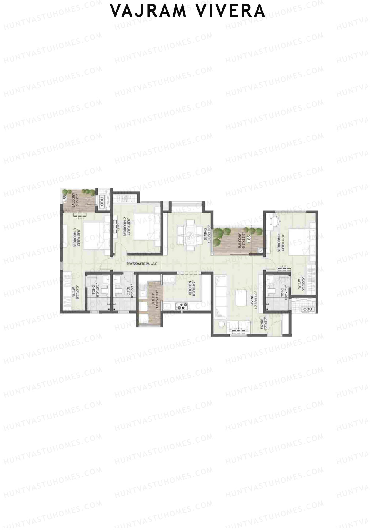 Vajram Vivera 3 Celeste Unit 2 (Type A1) Floor Plan